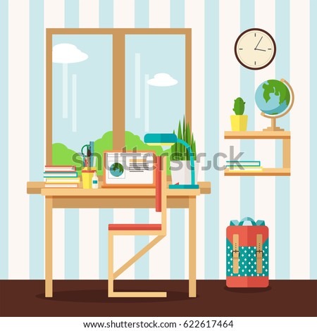 Vector Illustration Childrens Room Interior Desk Stock Vector 622617464 ...