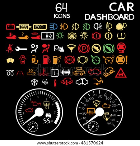 Vector Collection Car Dashboard Panel Indicators Stock ...