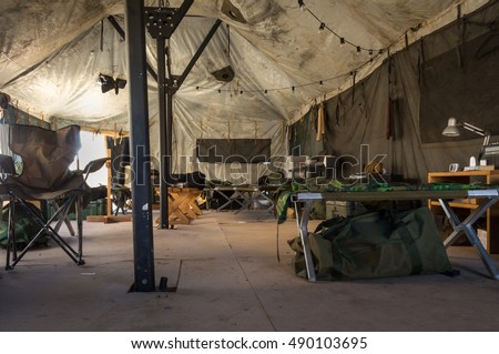 Details of the interior of a army tent
