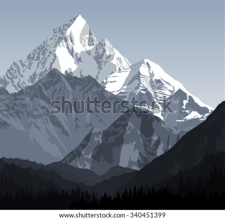 vector winter landscape in the Alps