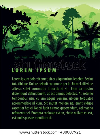 vector rainforest animals silhouettes in sunset design template