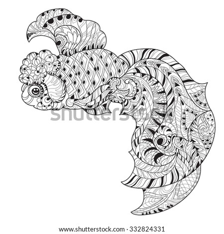 Zentangle Stylized Floral China Fish Doodle Hand Drawn Isolated Layered Vector Illustration Sketch For