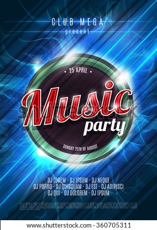 Party Neon Sign Abstract Background Music Vector Illustration Party Neon Sign Abstract Background Music Vector Illustration