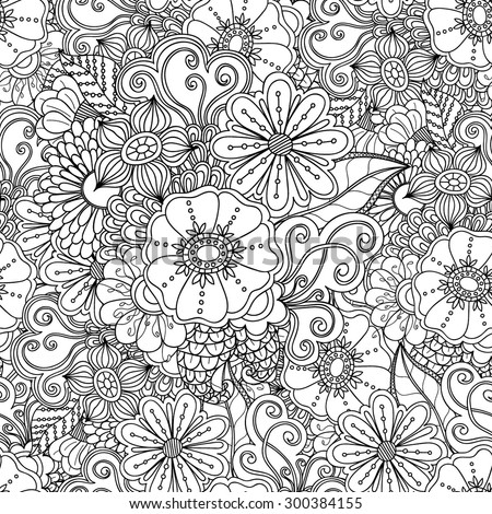 Doodle Flowers Seamless Pattern zentangle Style Flowers Stock Vector ...