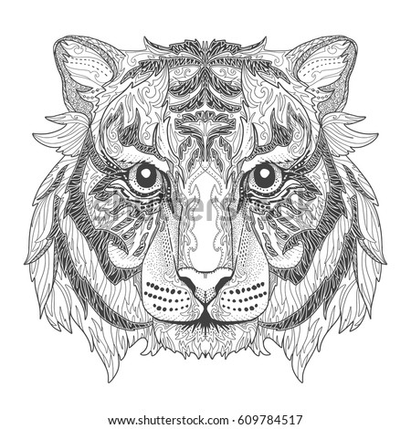 Tiger Head Page Adult Coloring Book Stock Vector 609784517