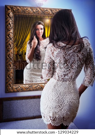 Woman Looking In Mirror Stock Images- Royalty-Free Images ...