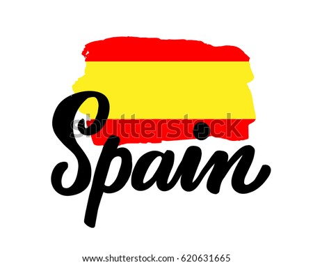 stock vector spain hand drawn ink brush lettering with the national flag of the country calligraphy word spain 620631665