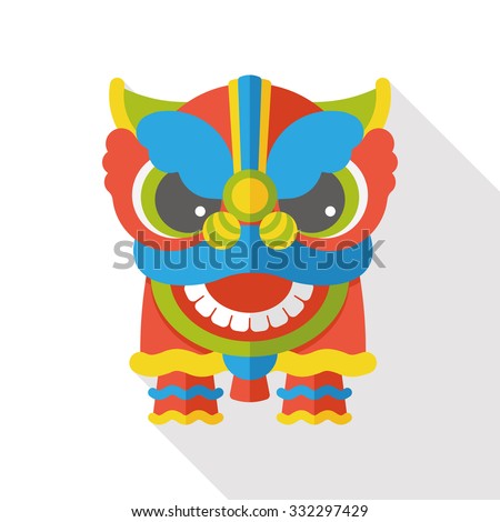 Chinese New Year flat icon; The dragon and lion dancing head