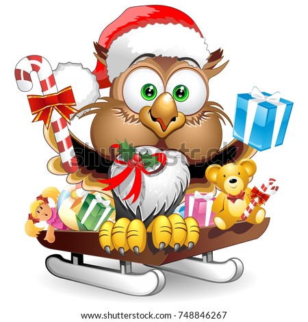 Owl Christmas Santa Happy Face Character 