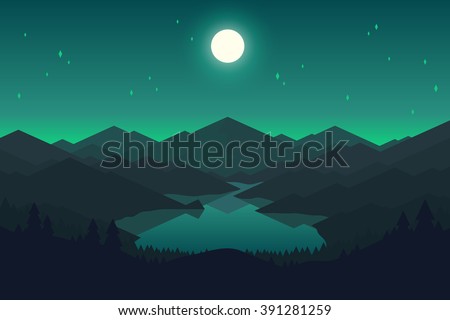 Vector Mountains Forest Landscape Early Daylight Stock Vector 391281250 ...