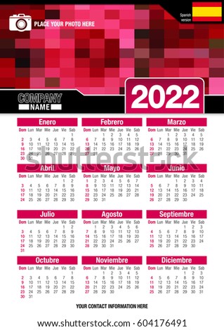 Useful Wall Calendar 2022 Design Red Stock Vector 604176491