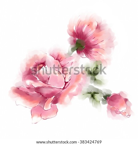 Handmade Watercolour Tender Red Flower Watercolor Stock Illustration ...