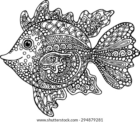 Doodle decorative hand drawn fish illustration. Goldfish drawing