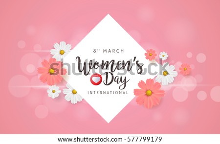 March 8 greeting card. Background template for International Women's Day. Vector illustration.