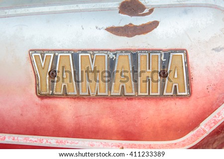 Phichit, Thailand - 16 April 2016 : Yamaha logo on old motorcycle.