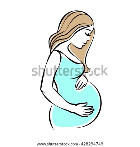 Pregnant woman stylized silhouette, mother care icon. Vector illustration