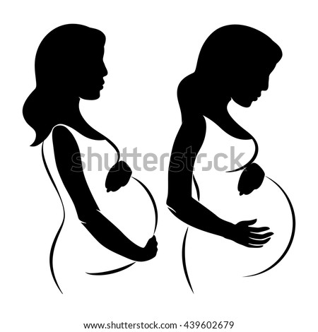 Pregnant woman stylized silhouette, mother care icon. Vector illustration