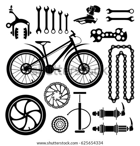 Bicycle Parts Vector Set Stock Vector 625654334 - Shutterstock