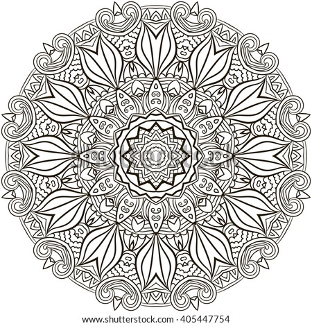 Mandala Coloring Illustration Book For Adult And Older Children Page With