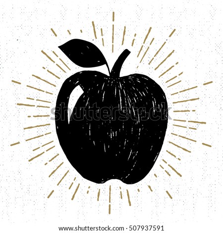 Hand drawn icon with textured apple vector illustration.