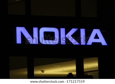 DECEMBER 2013 - BERLIN: the logo of the brand "Nokia", Berlin.