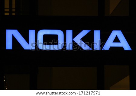 DECEMBER 2013 - BERLIN: the logo of the brand "Nokia", Berlin.
