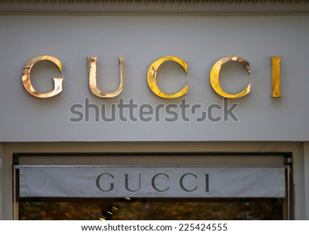 CIRCA SEPTEMBER 2014 - BERLIN: the logo of the brand "Gucci", Berlin.