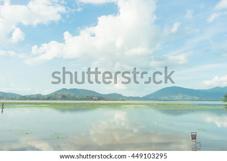 Lak lake view with cloudy sky in the afternoon in Buon Me Thuot, Dak Lak, Vietnam