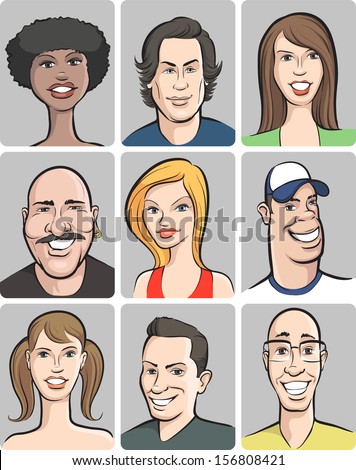 Vector Illustration Men Cartoon Faces Easyedit Stock Vector 156956903 ...