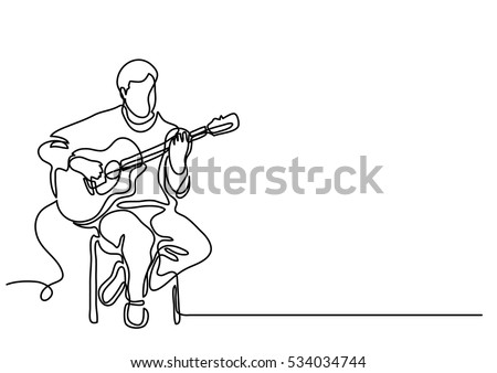 Continuous Line Drawing Sitting Guitarist Playing Stock Vector (Royalty