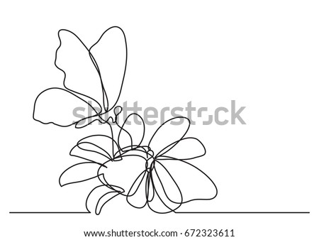 Single line drawing of butterfly and flowers Single line drawing of butterfly and flowers