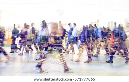 Silhouettes of walking people. Multiple exposure blurred image. Business concept illustration.