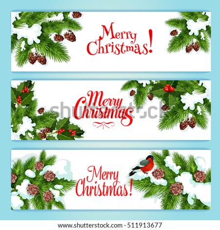 Merry Christmas Banner Set Holly Berry Stock Vector ...