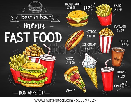 Chalkboard Fastfood Ads Hamburger French Fries Stock Vector 300377489 ...