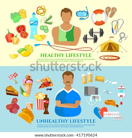 Healthy Lifestyle Unhealthy Lifestyle Banner Diet Stock Vector 417190624  Shutterstock