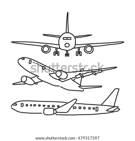 Airplane Hand Drawn Line Drawing Vector Stock Vector 679317397