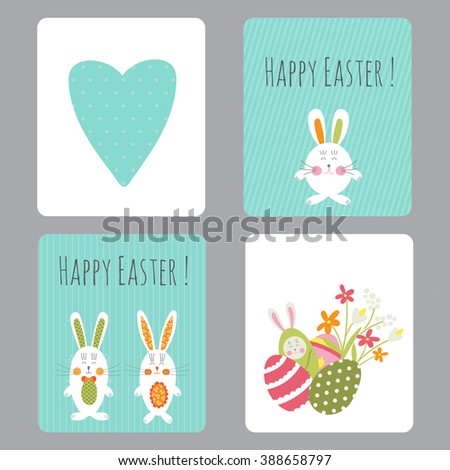 Vector Set Easter Small Cards Funny Stock Vector 388658797