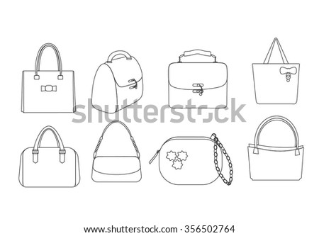 Set Outlines Ladies Fashion Handbags Line Handbags Stock Vector ...