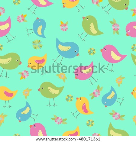 Seamless Pattern Kids Colorful Cute Birds Stock Vector 480171361 ...