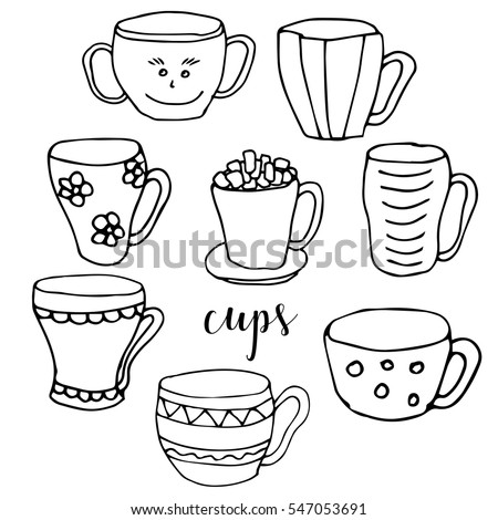 Set Children Drawing Cups Template Painting Stock Vector 547053691 ...