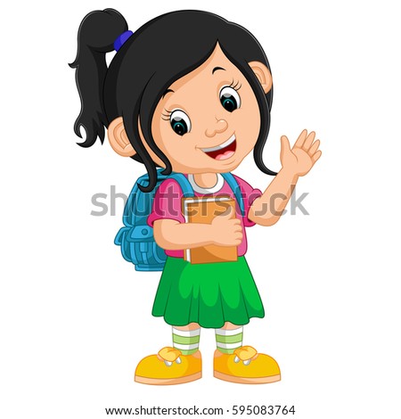 Image result for caricature of a little girl ready to go to school