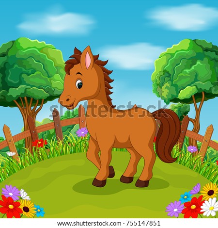 Cartoon Horse On Spring Meadow Vector Stock Vector 73119724 - Shutterstock