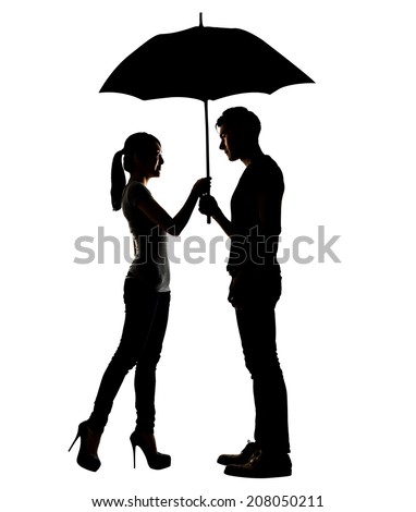 Couple Silhouette Holding Hands Umbrella
