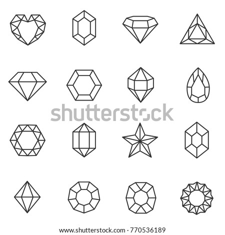 Gems set. Jewels and diamonds collection. Line with Editable stroke