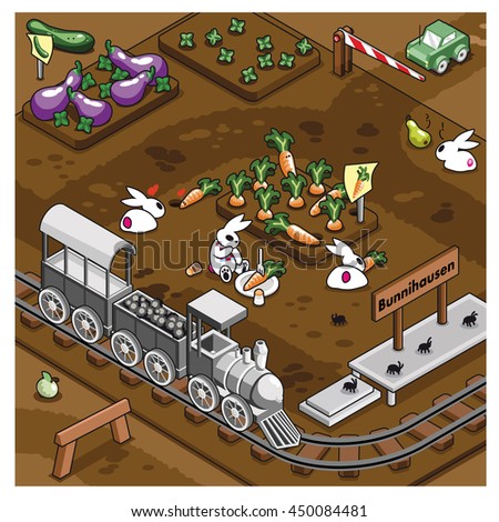 Model Railroad On Track Layout Vegetable Stock Vector 