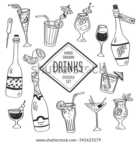 Drinks Doodle Set Hand Drawn Cocktails Stock Vector 316340726 ...