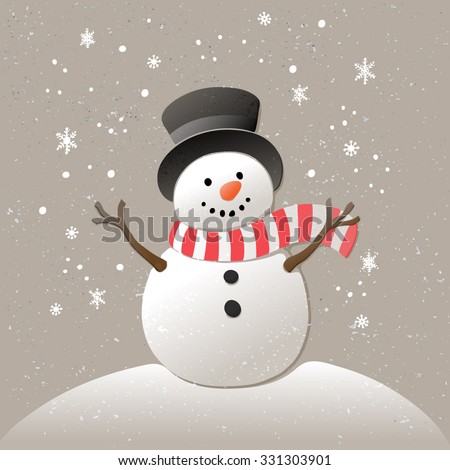 Christmas background with snowman and snowflakes. New year illustration.