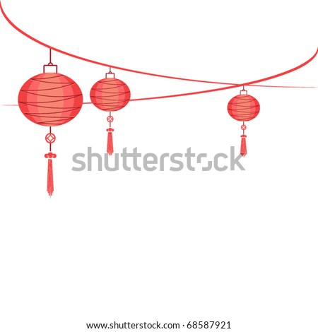 string of hanging lantern decorations on white