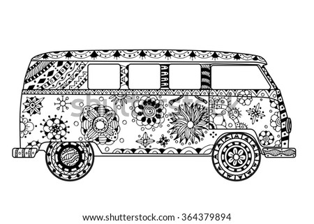 Download Vintage Car Mini Van Zentangle Style Stock Illustration ...