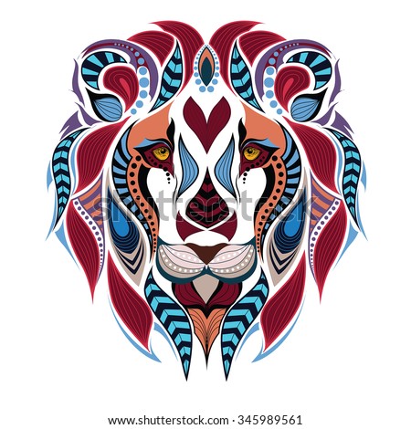 Patterned Colored Head Of The Lion African Indian Totem Tattoo Design Patterned Colored Head Of The Lion African Indian Totem Tattoo Design